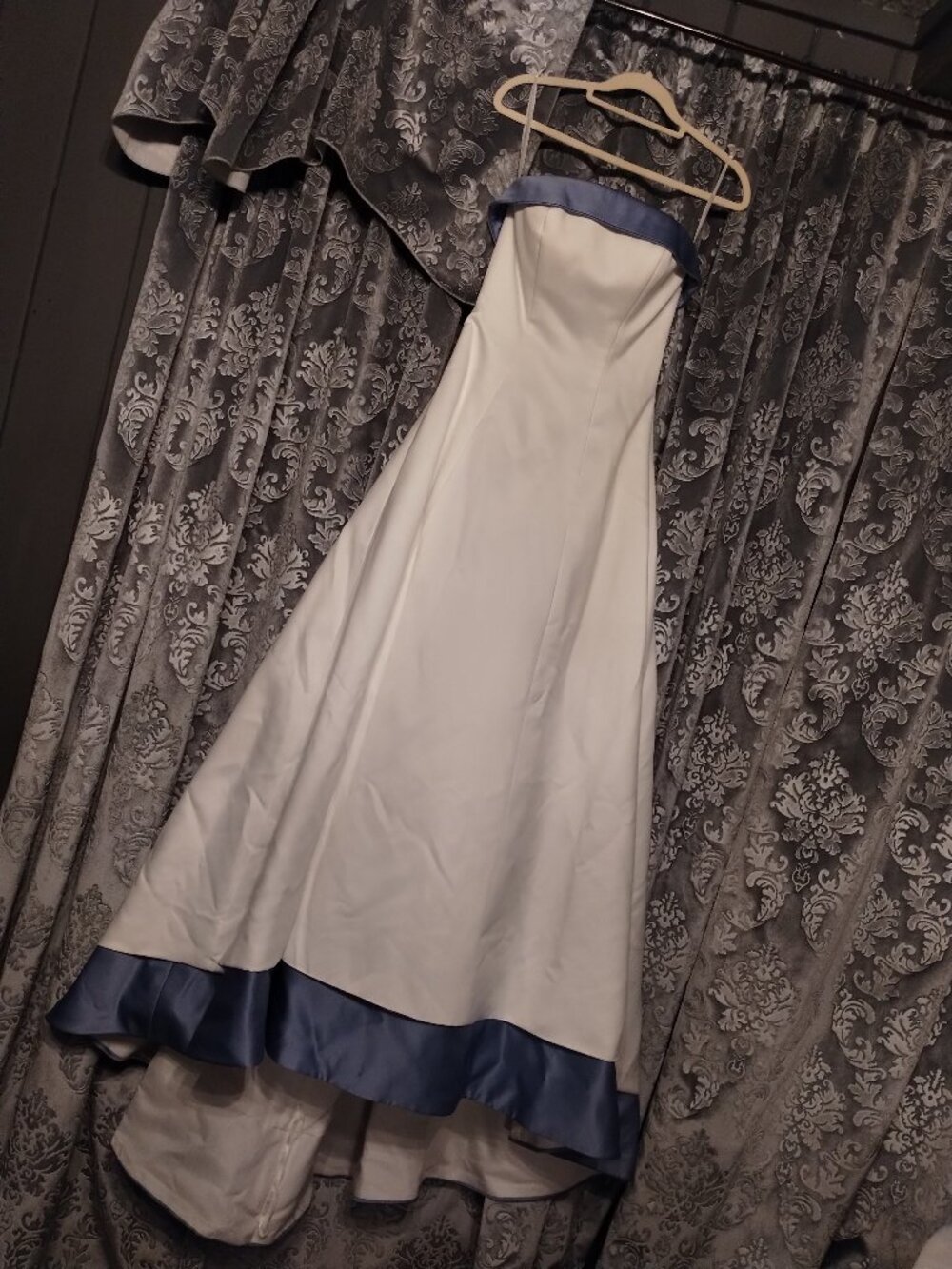 1990 David's Bridal Satin Blue & White A-Line
